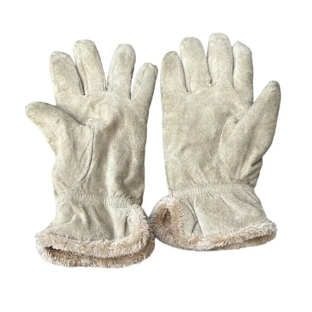 Vintage Cream leather sherpa lined gloves womens large
